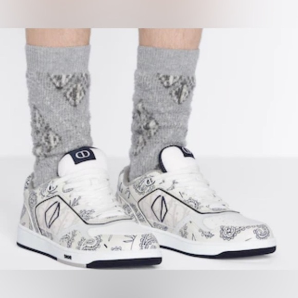 Christian Dior B27 White Navy Galaxy Paisley Calf leather Oblique sneakers NWT - Picture 2 of 8